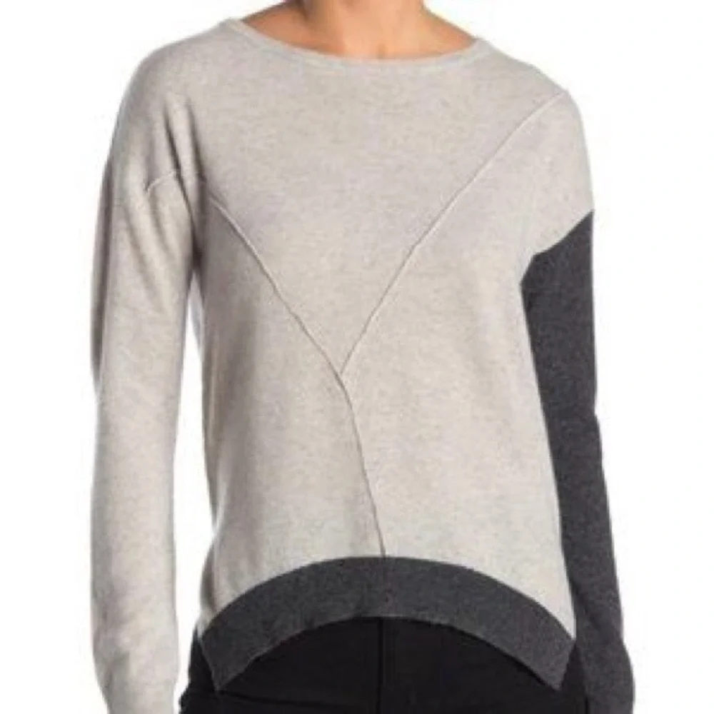 Knyt & Lynk Women 100% Cashmere Colorblock Pullover Sweater Sz L Beige‎ Gray